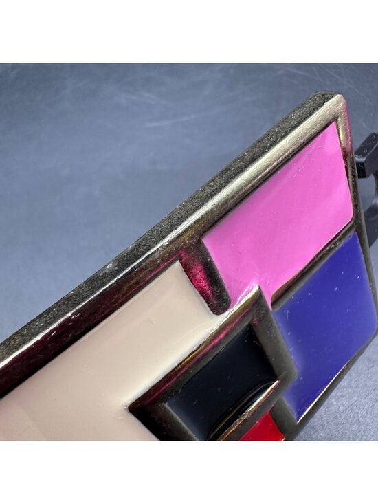 Vintage Elastic Stretch Belt 1980s Color Block Buckle Small Hot Pink Retro Chic main image 8